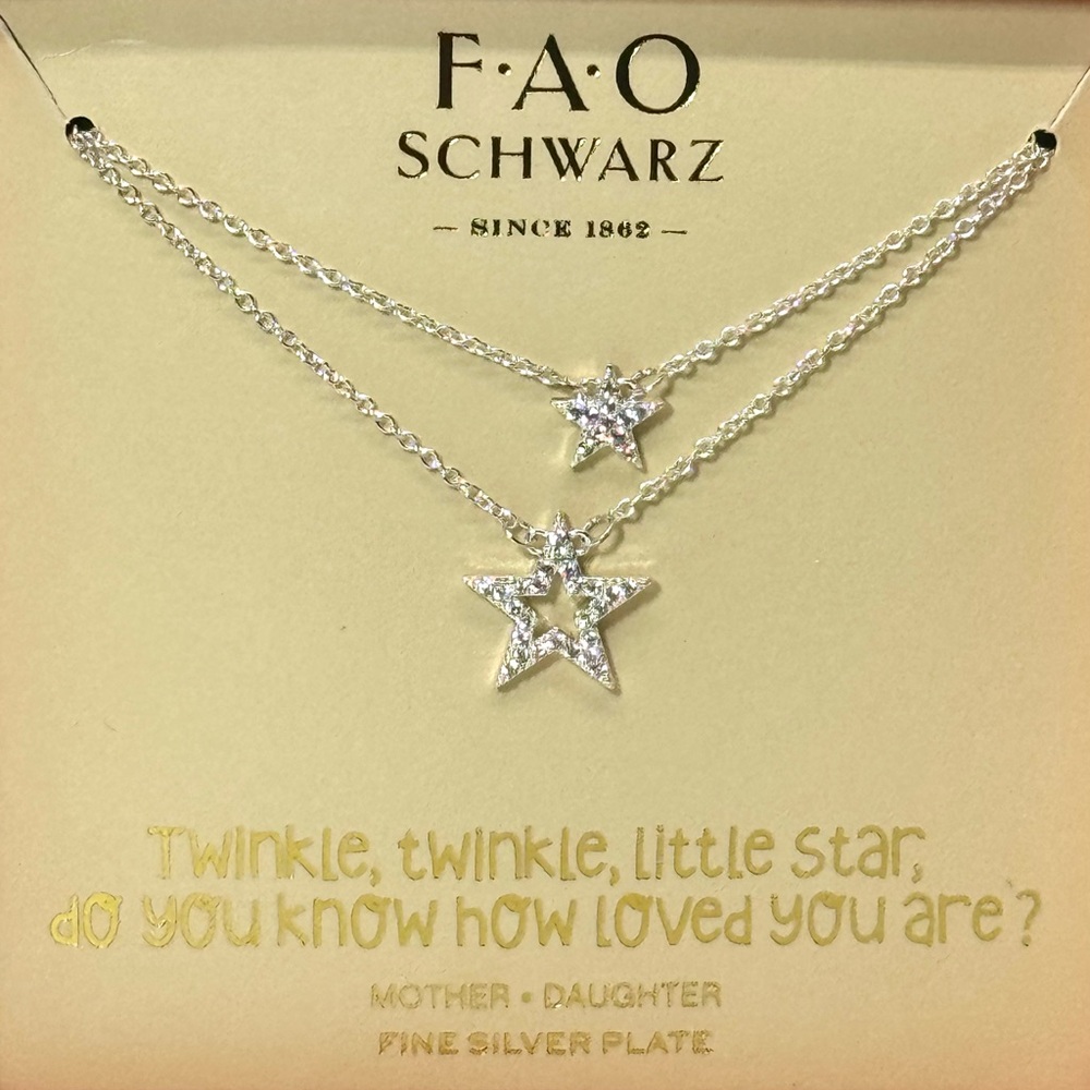 FAO Schwarz Fine Silver Plate Star Mother Daughter Necklace Set